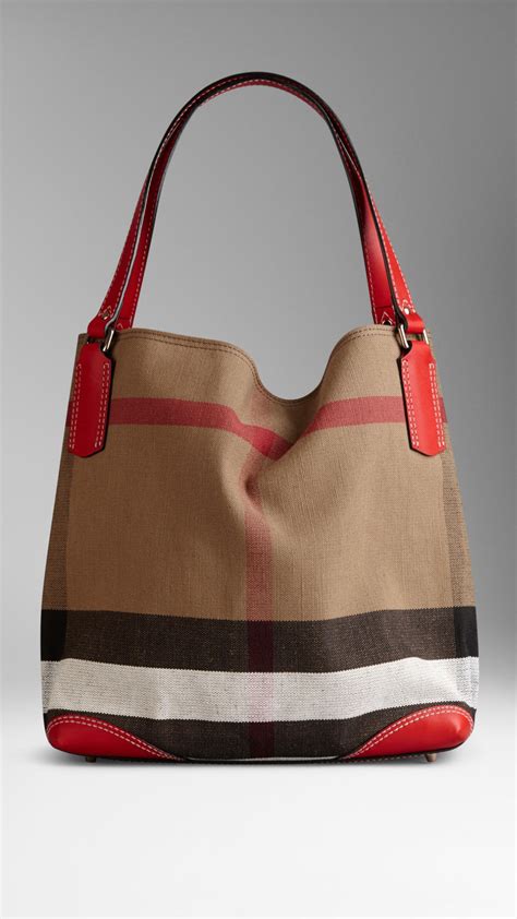 burberry red leather tote|burberry medium canvas check tote.